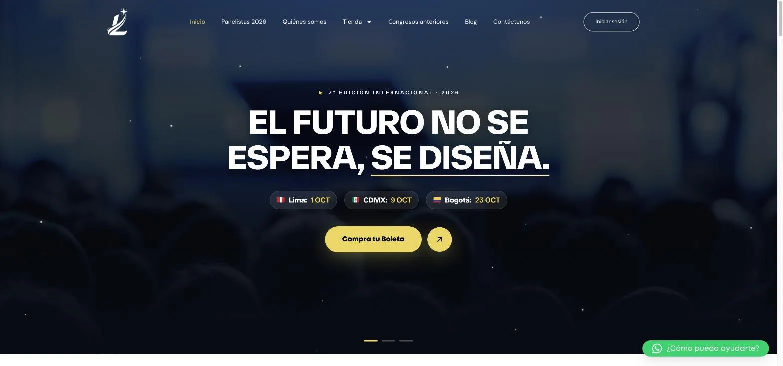Portada de congresodelideres.com con el lema de la edición 2026 y las fechas de Lima, Ciudad de México y Bogotá