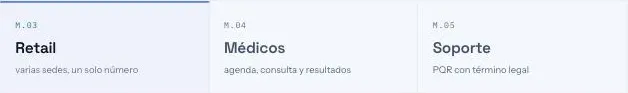 Pestañas de los módulos Retail, Médicos y Soporte de ELIOT