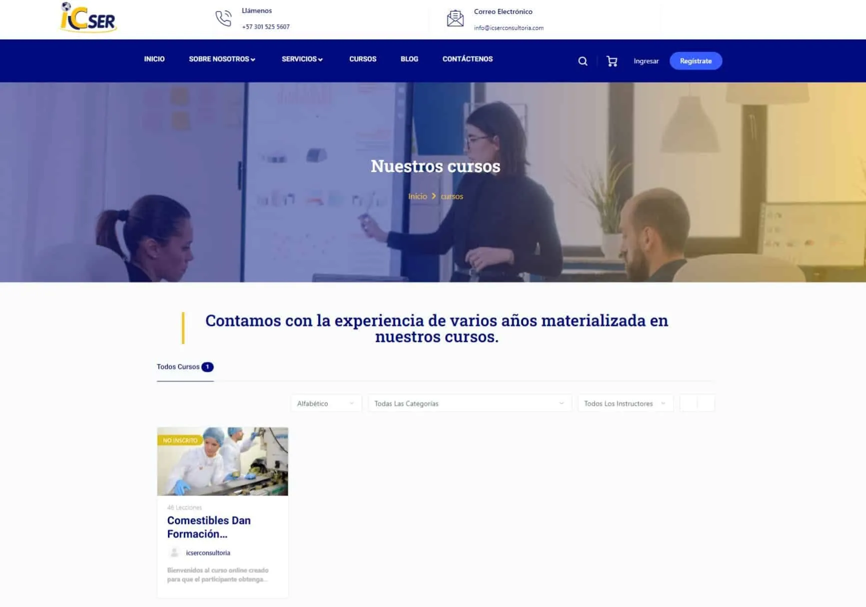 Catálogo de cursos de la plataforma de ICSER