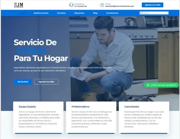 Página de inicio del sitio web de JM We Work For You