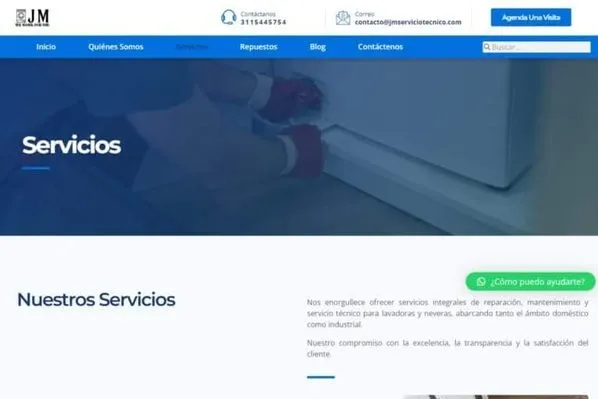 Página de servicios técnicos del sitio de JM