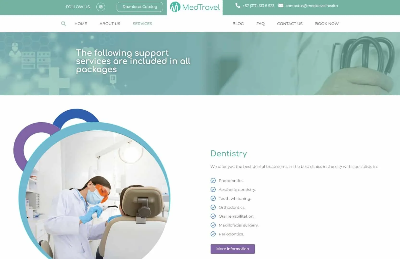 Página de servicios de odontología del sitio de Medtravel