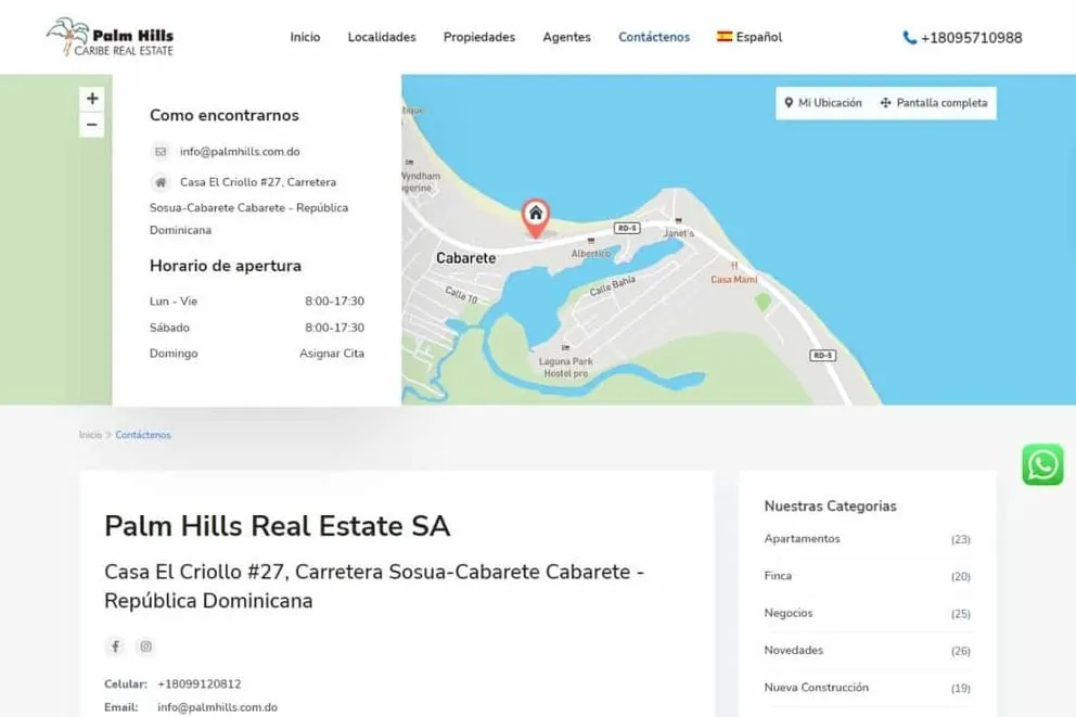Ficha de una propiedad con su ubicación en el mapa, en el portal de Palm Hills
