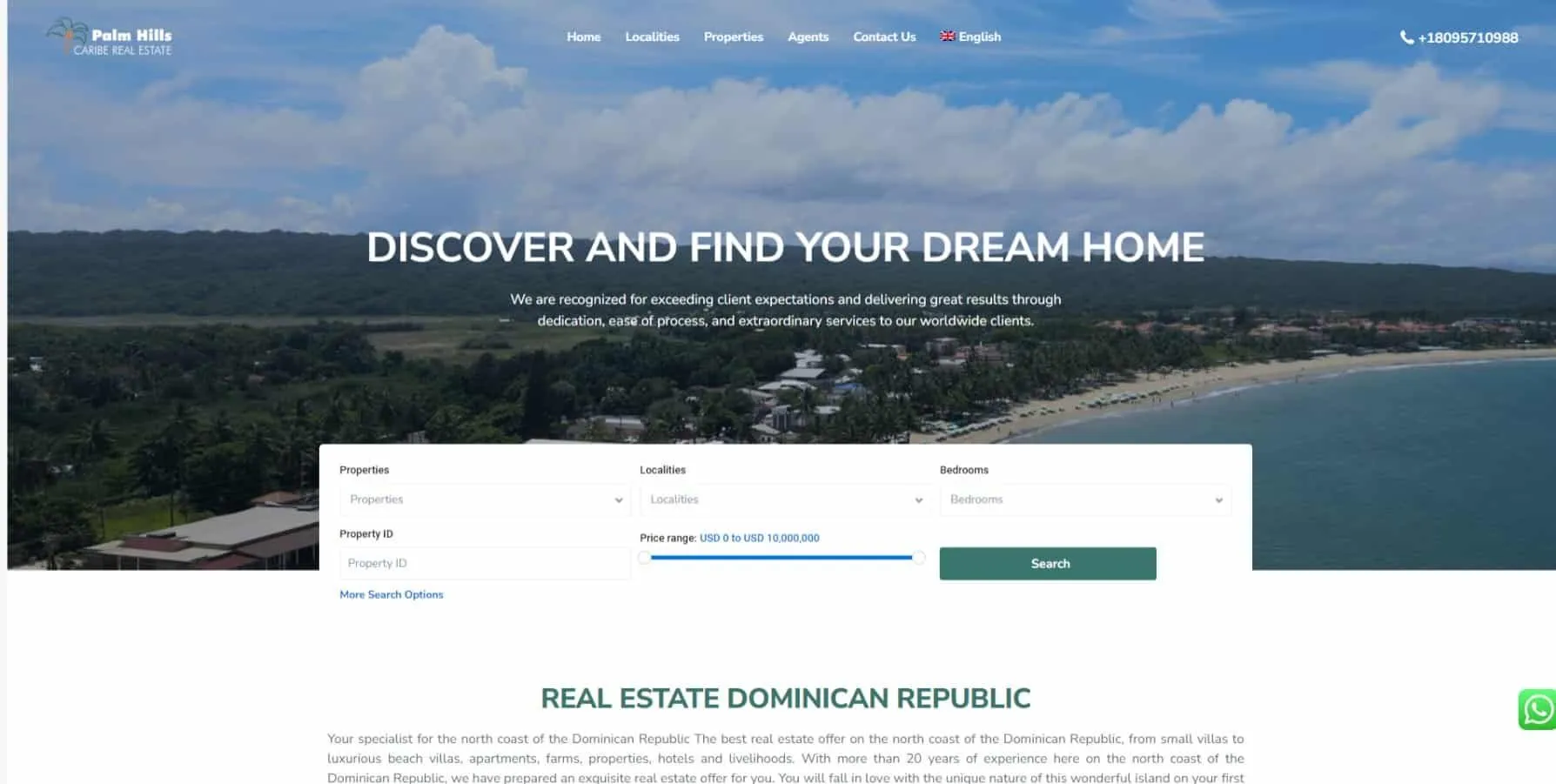 Página de inicio del portal inmobiliario de Palm Hills