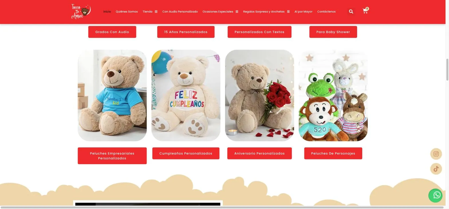 Categorías de la tienda organizadas por ocasión: empresariales, cumpleaños, aniversario y personajes