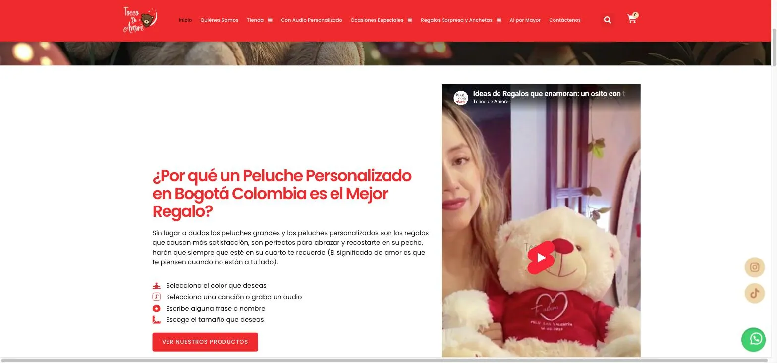 Sección de la tienda que explica los cuatro pasos para personalizar un peluche: color, audio, frase y tamaño