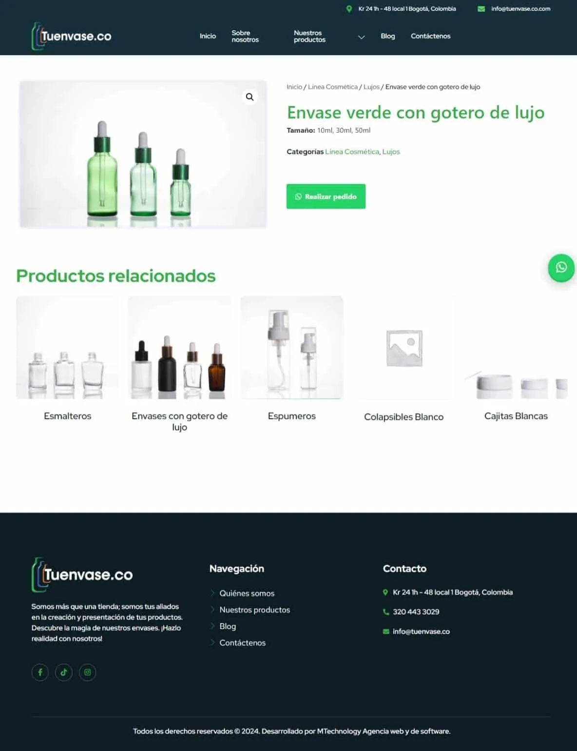 Ficha de producto en el sitio de Tuenvase